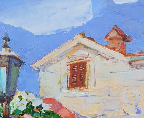 Roofs of the city of Perast. Montenegro . Original plein air oil painting .