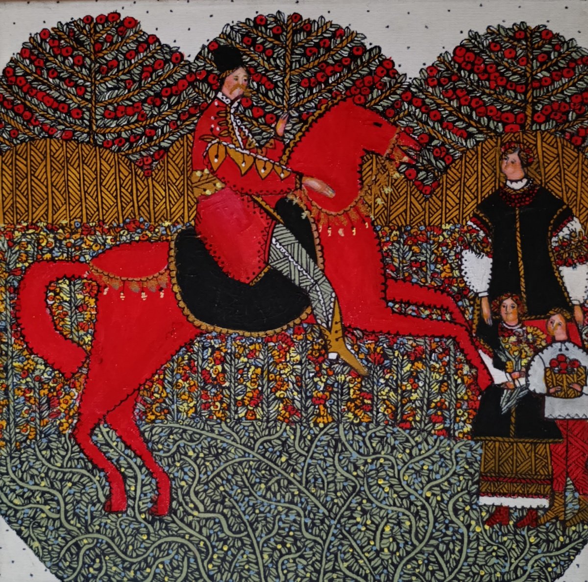 Naive Portrait Acrylic Painting By Tetiana Osadchuk, 12 X 12", Family Reunion, Original Artwork