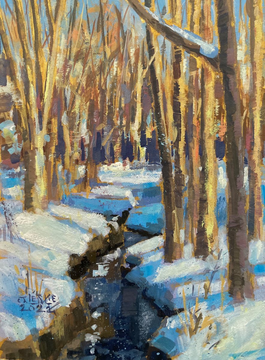 Impressionistic Painting , Parker Creek In Snow, Looking East By Jimmy Leslie, 5 X 7, Artwork For Sale On Artfinder