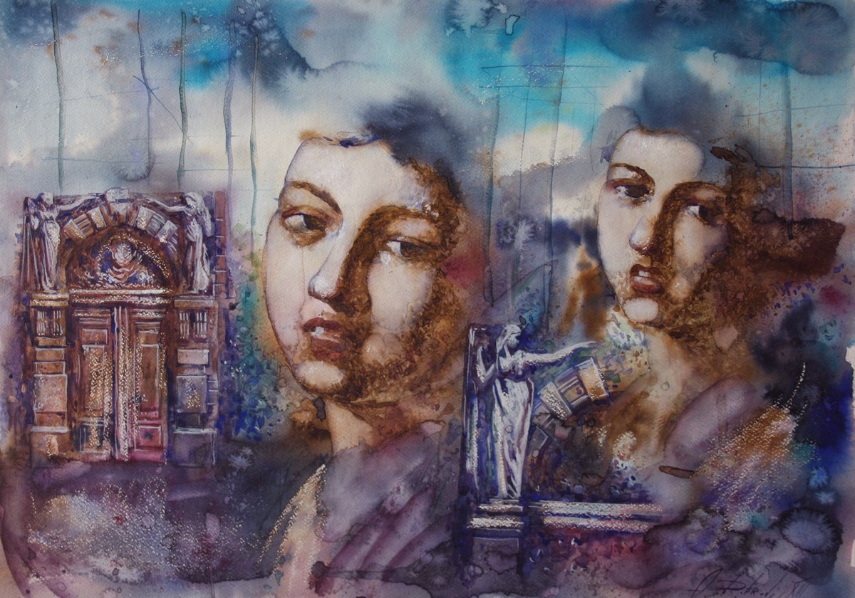 Impressionistic Portrait Watercolour By Alexandr Dobrodiy, 27 X 19, Baroque Tale (2014), Original Artwork