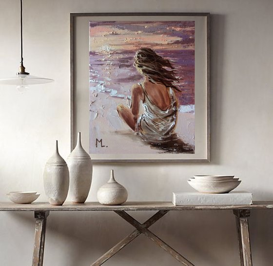 " PLACES ... " SUN SKY SEA SAND liGHt  ORIGINAL OIL PAINTING, GIFT, PALETTE KNIFE