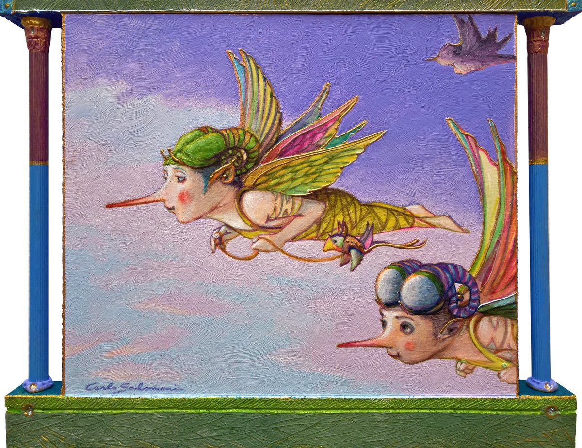 Surrealistic Portrait Acrylic Painting By Carlo Salomoni, 15 X 12, One Step Away From You - ( 30 X 39 Cm ), Original Artwork