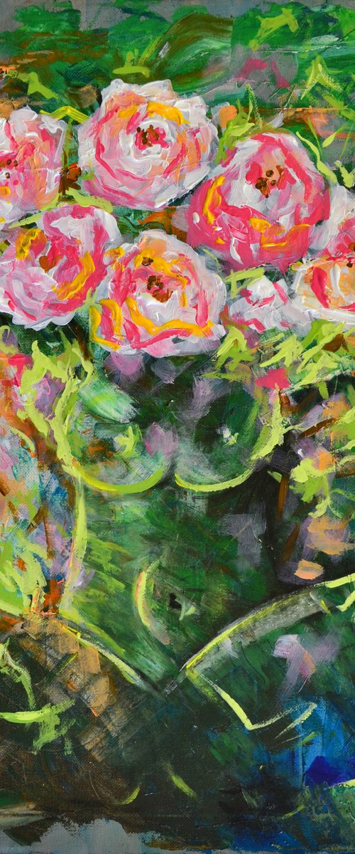 Bunch of Roses in The Body - Impressionistic Painting of Roses on Canvas Ready To Hang by Jakub DK - JAKUB D KRZEWNIAK