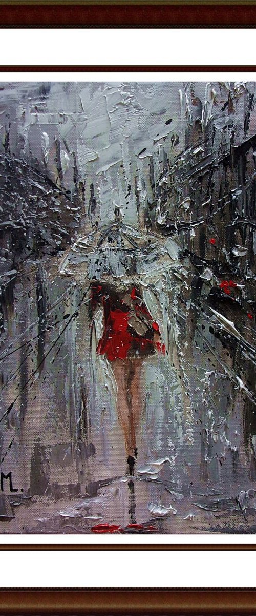 " HAPPY DAY :) " original painting CITY palette knife GIFT CHRISTMAS by Monika Luniak