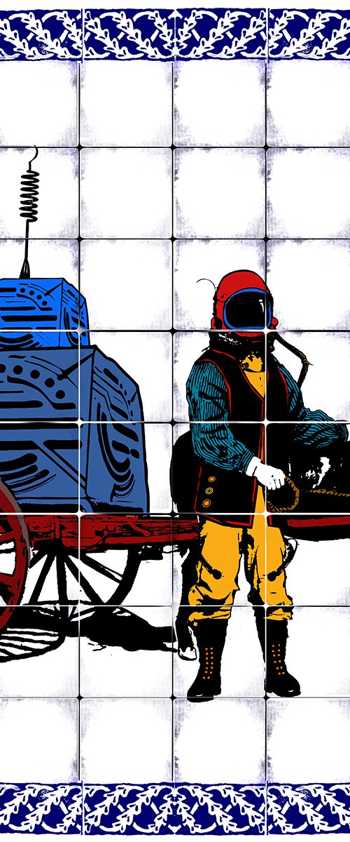 the traveler, the donkey, the wagon and the time machine 1950 by BUDHENS STENCIL ART