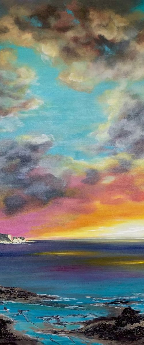 Sunrise over the Isle of Wight on a large canvas by Marja Brown