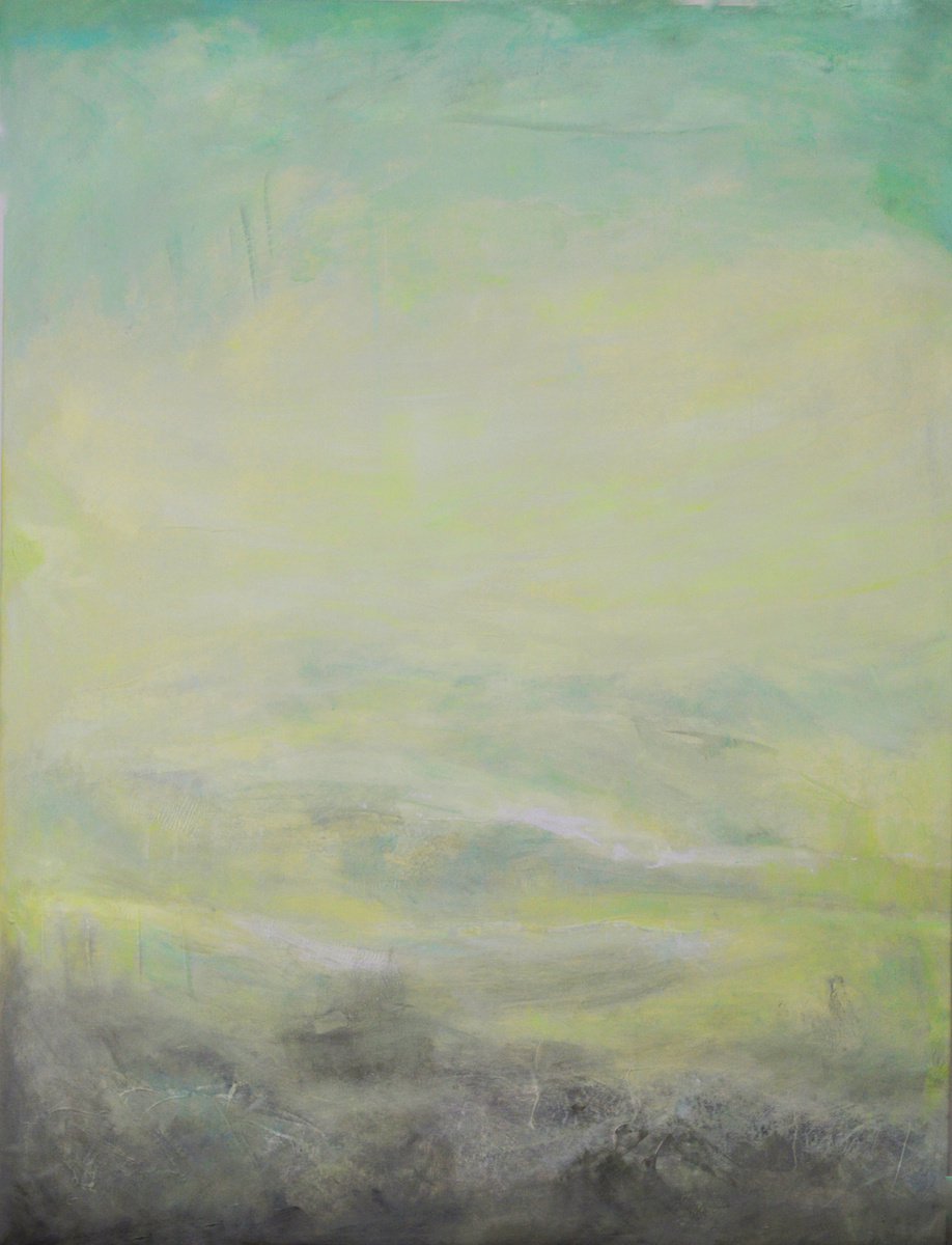 Organic Abstract Acrylic Painting By Cristian Valentich, 35 X 46, Atmospheric Landscape, Original Artwork