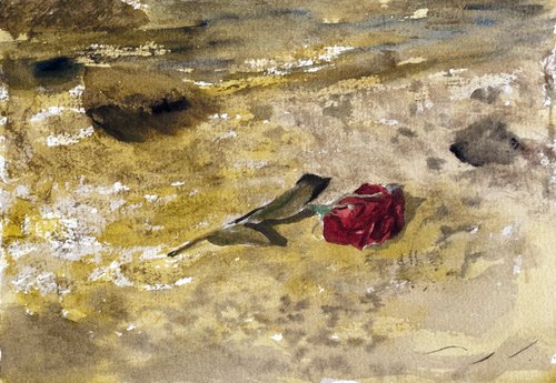 Withered Red rose by the sea by Mazen Ghurbal