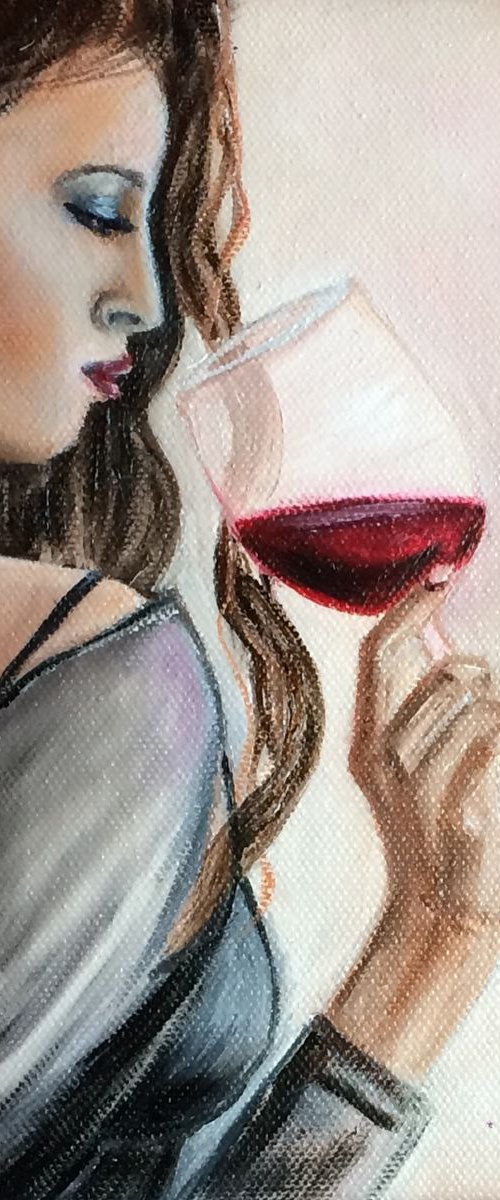 Lady with a Glass of wine. Portrait of a young Woman. by Ira Whittaker