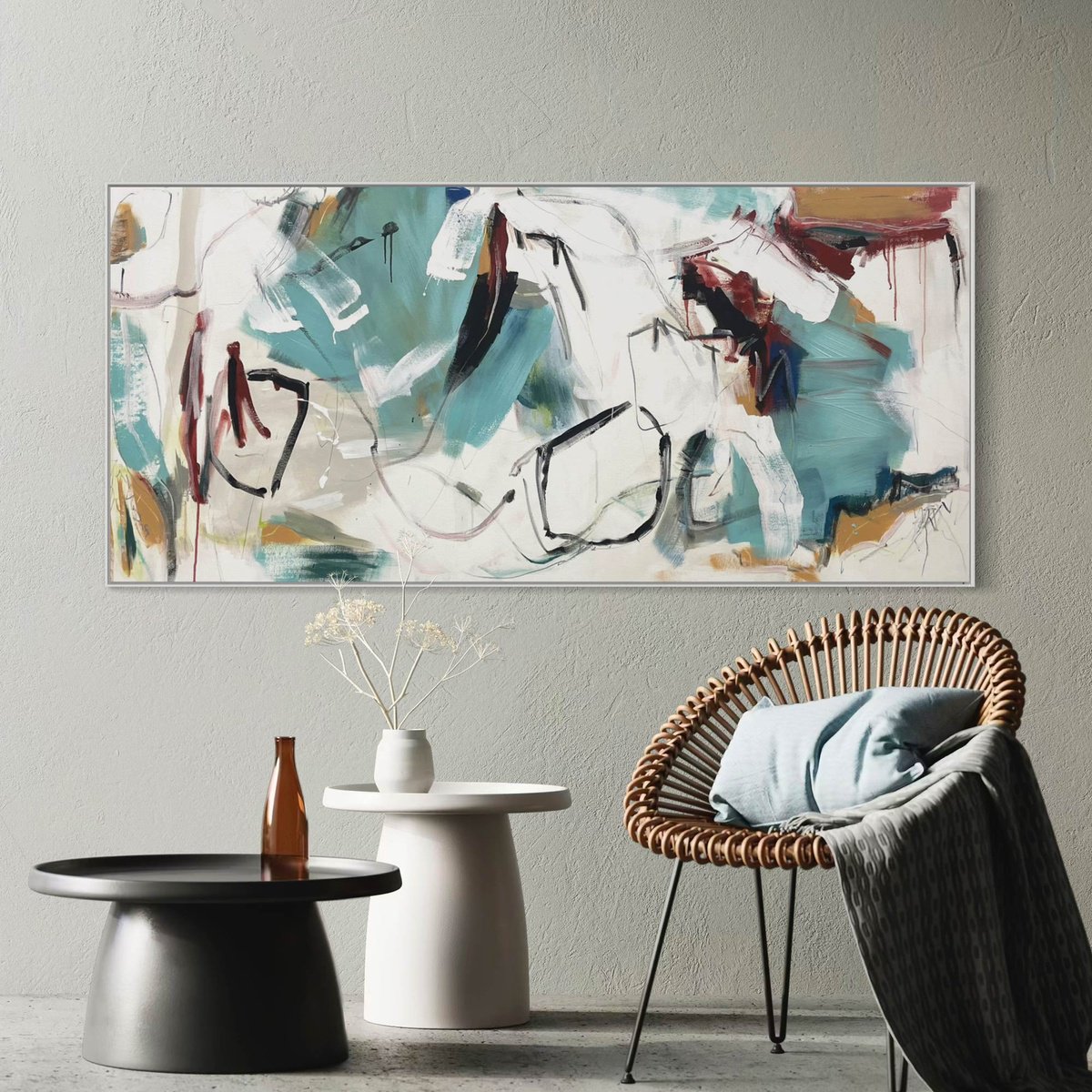 Abstract Acrylic Painting By Cheryl Harrison, 67 X 31, Rainmaker, Original Artwork