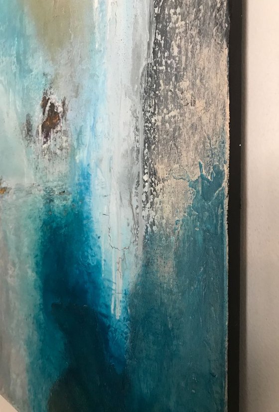 Abstract turquoise with gold leaf "Faded beauty"