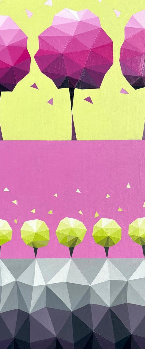 PINK AND LEMON ABSTRACT TREES by Maria Tuzhilkina