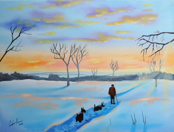 winter landscape painting "Old Soldiers"