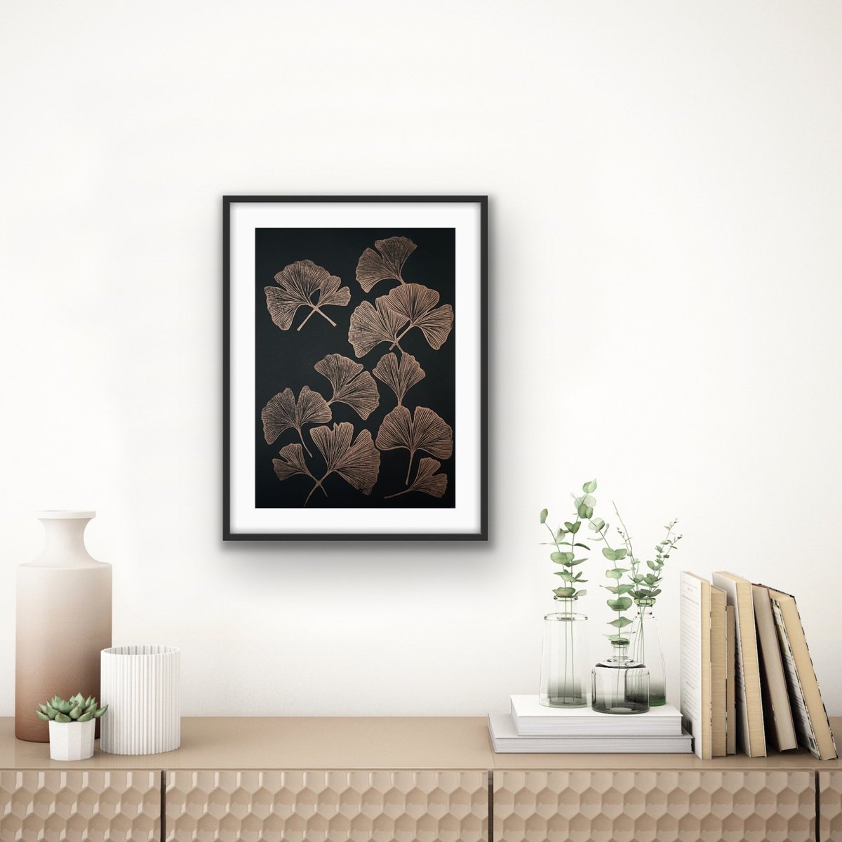 Botanical Linocut By Amy Cundall, 12 X 17, Ginkgo Leaves Linocut, Original Artwork