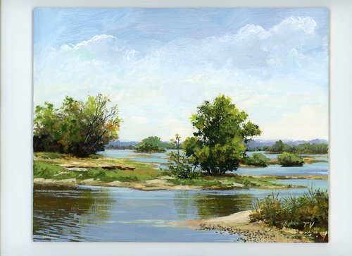 River landscape. Acrylic painting. 8 x 10in. by Tetiana Vysochynska