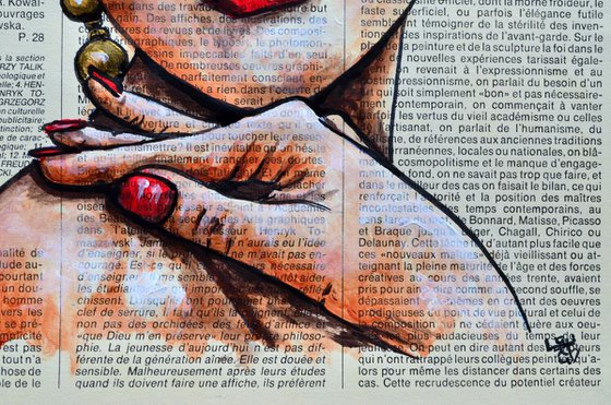 In The Shade - Original Painting Collage Art on Vintage Page
