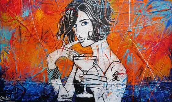 Cocktails on Lime 200cm x 120cm Cocktail Girl Textured Urban Pop Art