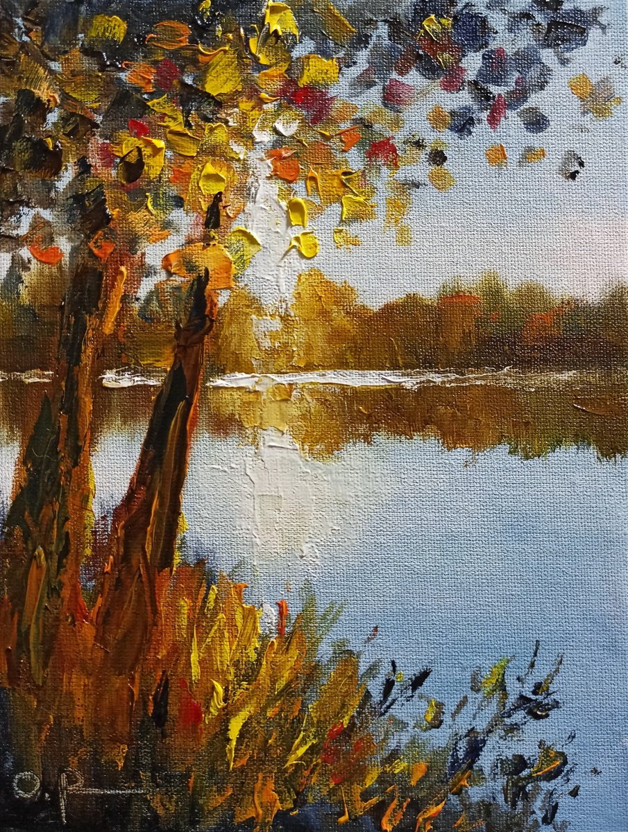 Impressionistic Landscape Oil Painting By Oleh Rak, 6 X 8", Impression. Dawn On The River, Original Artwork