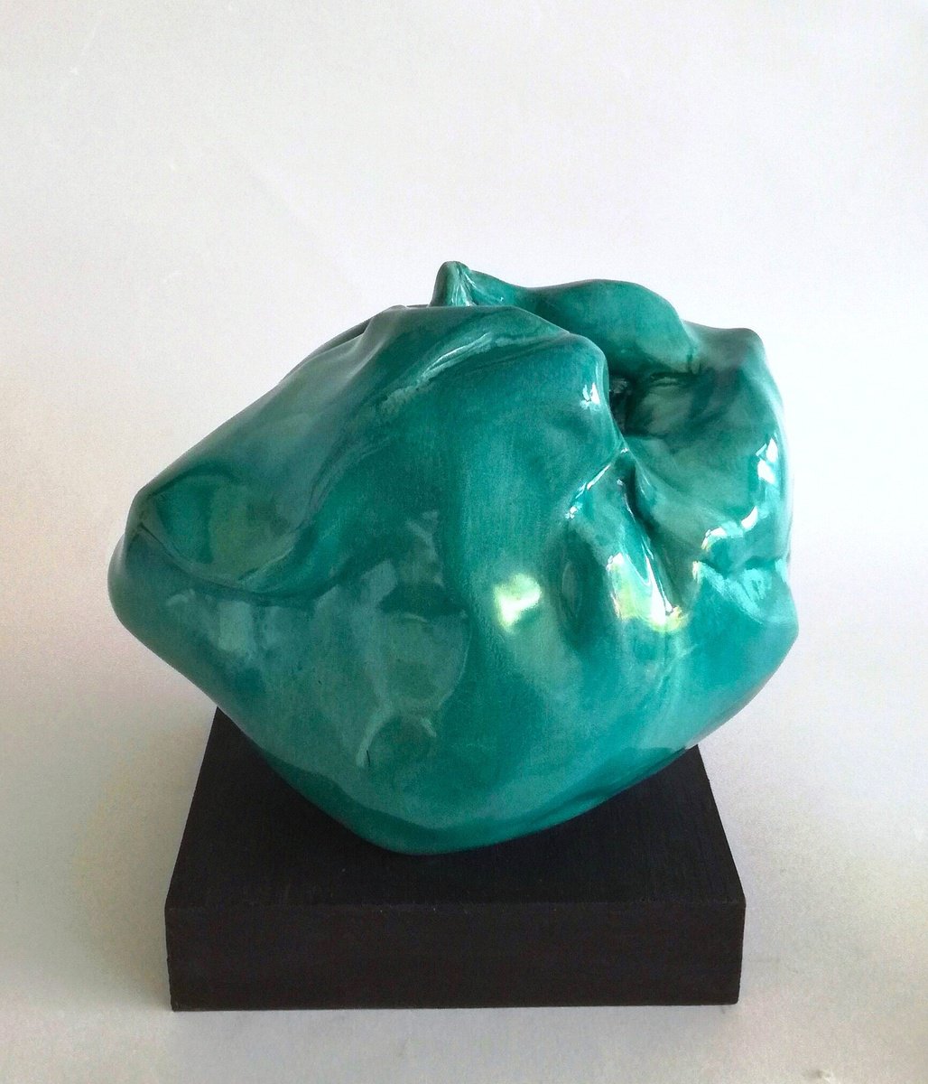 Organic Botanical Clay Sculpture By Monica Sarandrea, 4 X 7", Watery Flower, Original Artwork