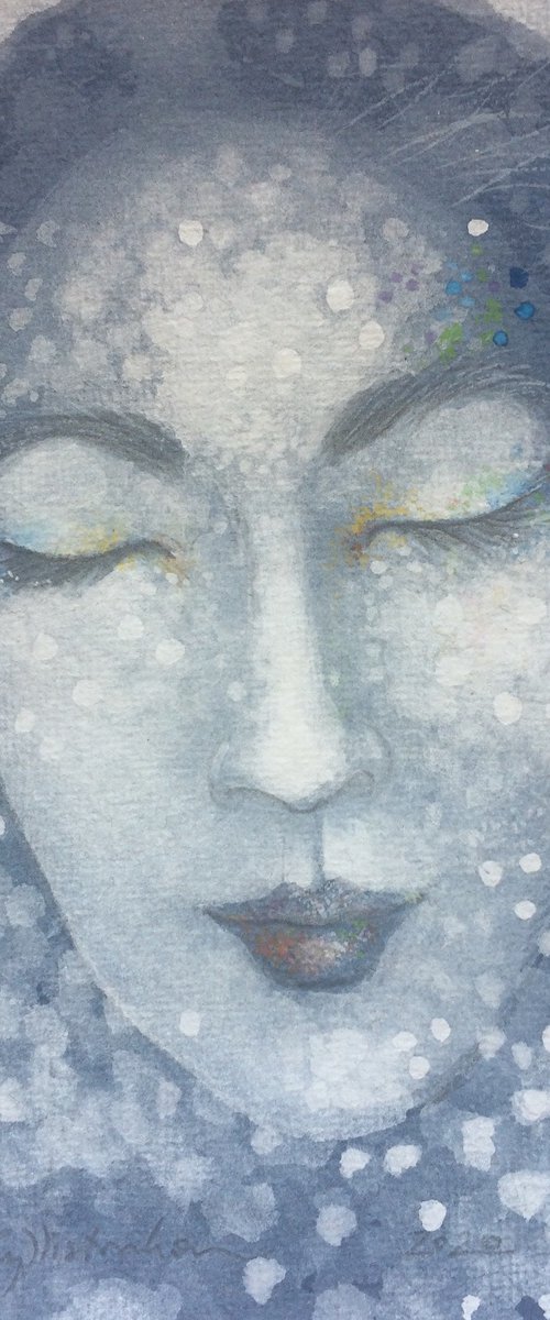 Her Rainbow Eyes - Face in Winter by Phyllis Mahon
