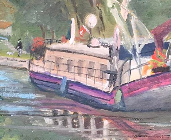 Houseboat at Chagny, France, an original oil painting