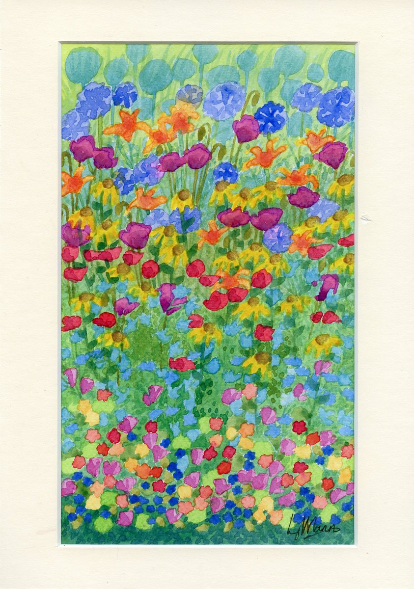 Poppy Garden - mounted watercolour, small gift idea by Lisa Mann