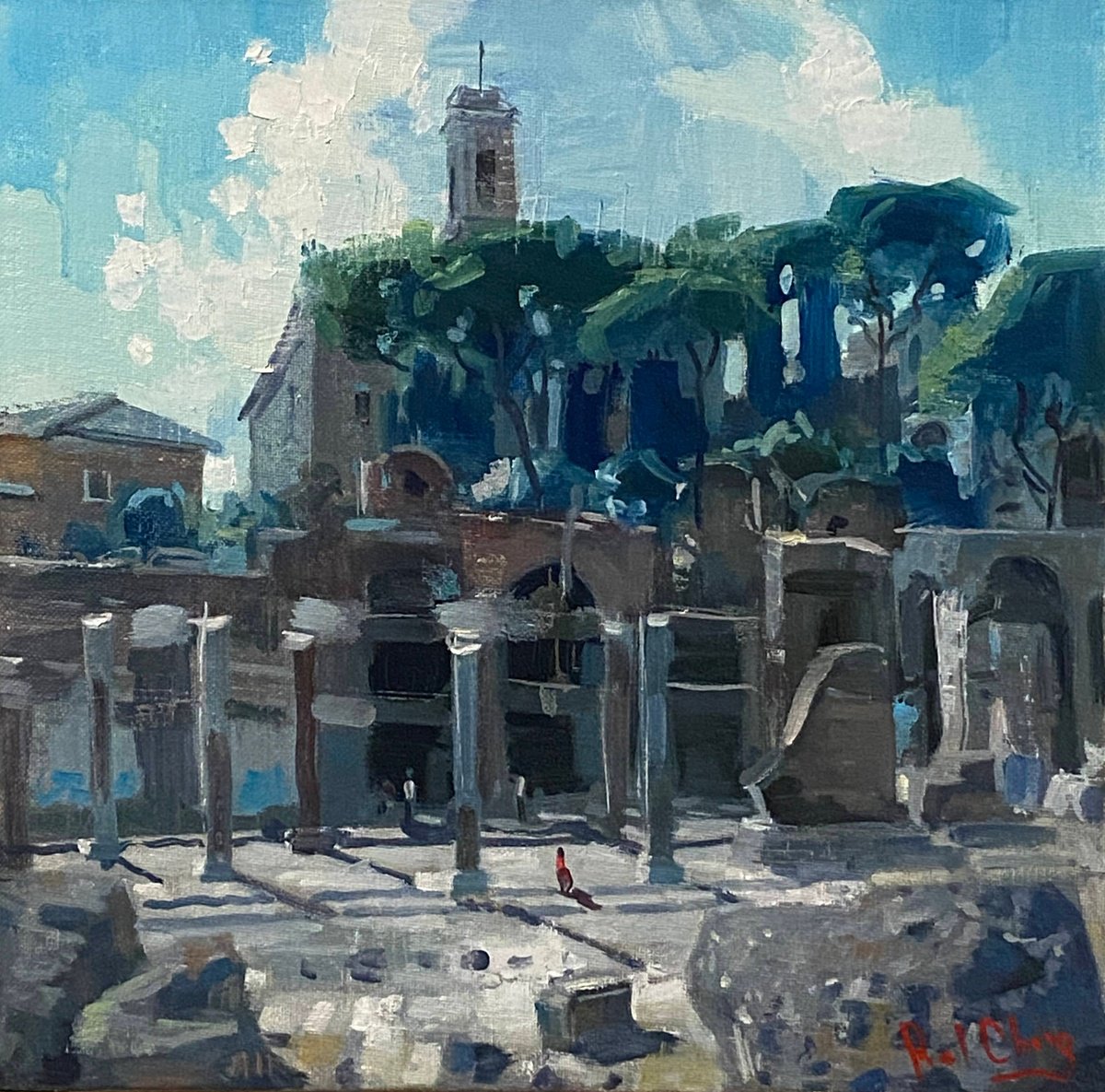 Impressionistic Cityscapes Oil Painting By Paul Cheng, 12 X 12", Rome #2, Original Artwork
