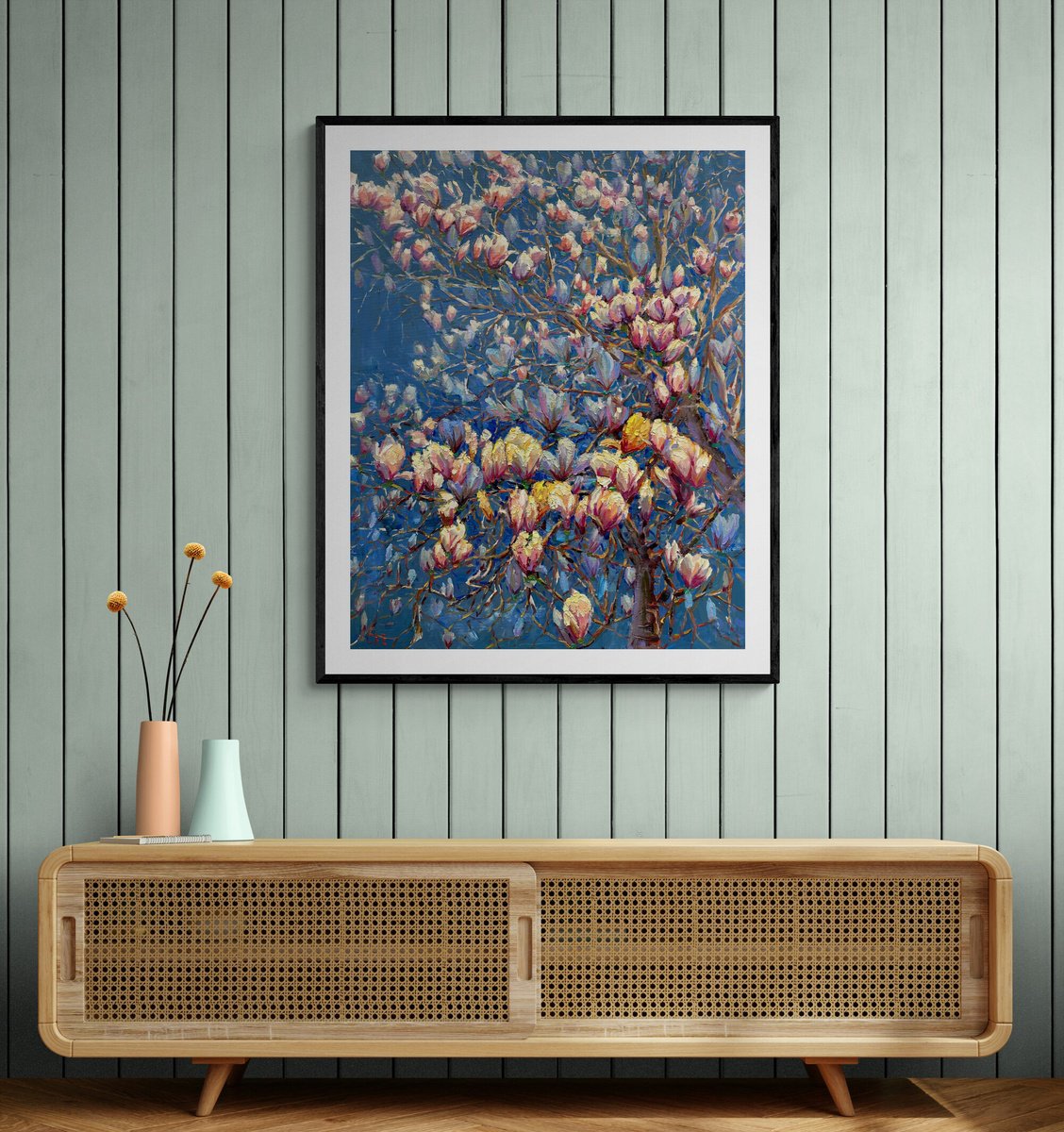 Impressionistic Botanical Oil Painting By Evgeny Chernyakovsky, 27 X 35, Magnolia Tree, Original Artwork