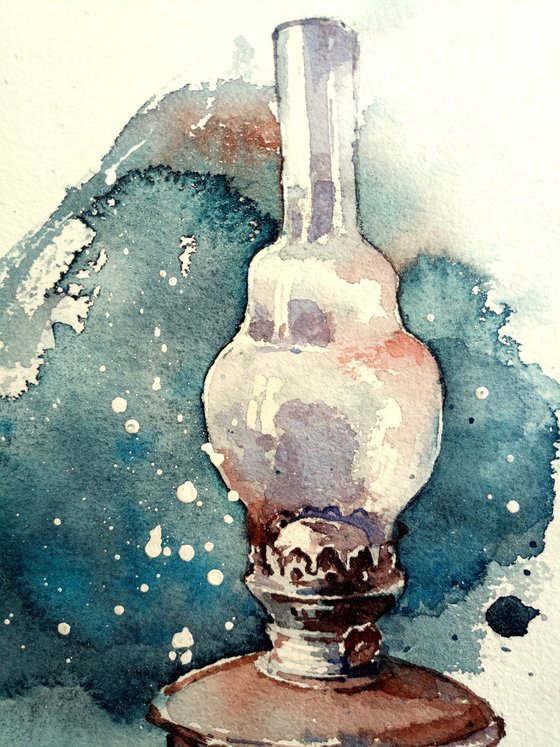 Antique lamp original watercolor artwork