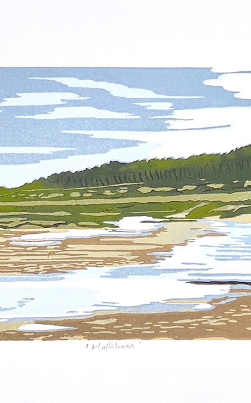 Holkham Beach Linocut by Jem Gooding