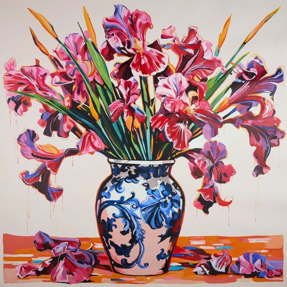 Irises in a porcelain vase