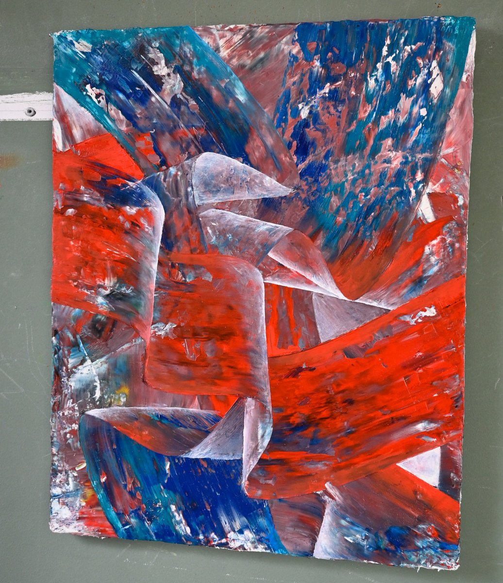 Geometric Abstract Oil Painting By Giuseppe Pastore, 16 X 20, Blitz, Original Artwork