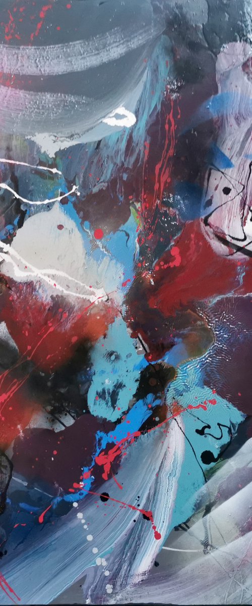 Strange story from Venice large abstract painting signed O Kloska 80 x 80 cm by Kloska Ovidiu