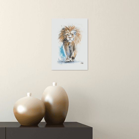 Lion Running Watercolour by MARJANSART | Artfinder