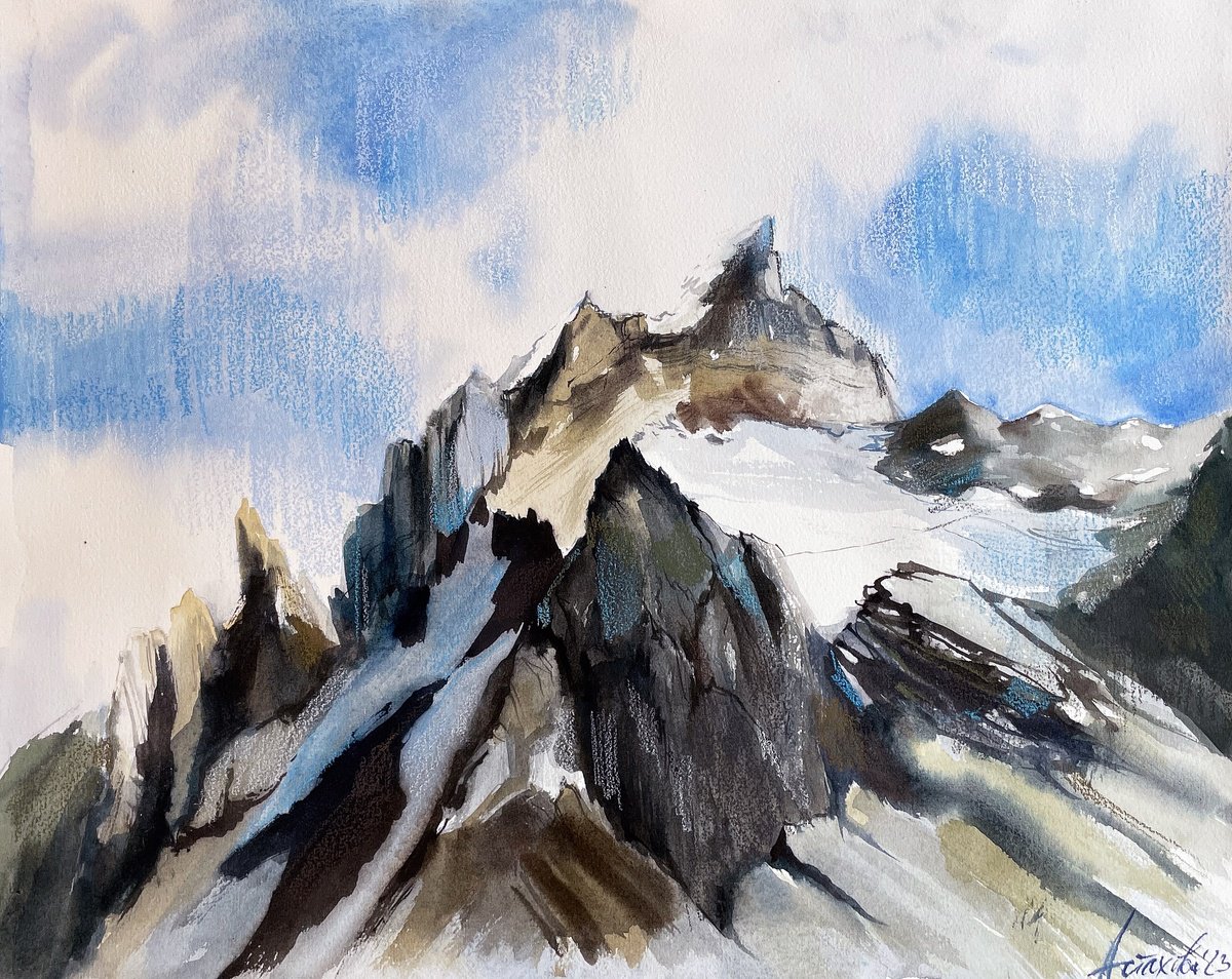 Impressionistic Landscape Painting By Ksenia Astakhova, 13 X 11", Dents Du Midi, Original Artwork