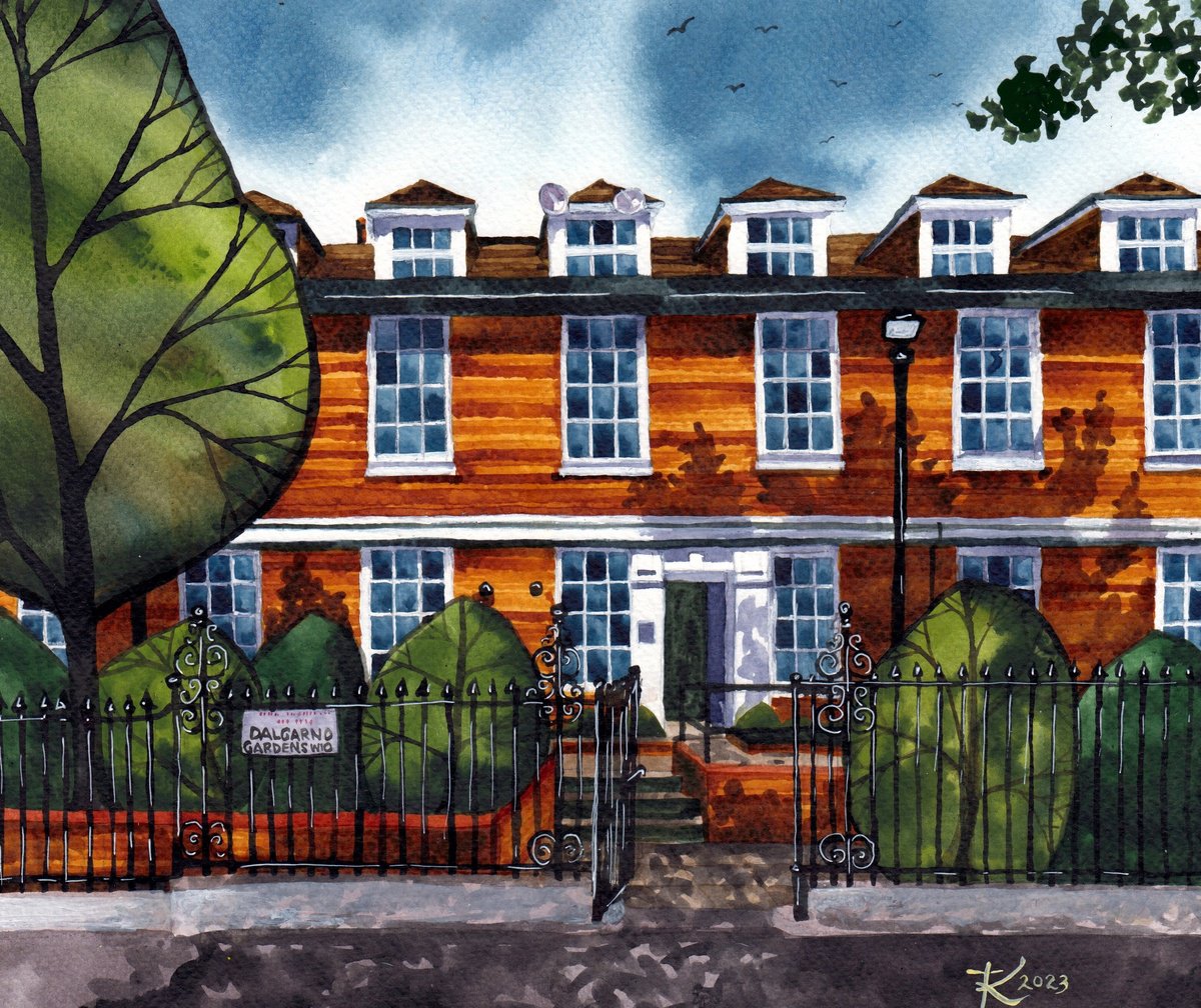 Illustrative Cityscapes Painting By Terri Smith, 12 X 10", Dalgarno Gardens, London, Original Artwork