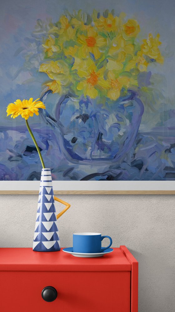 Daffodils in Blue Jug
