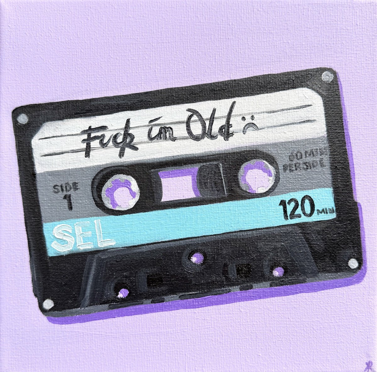 Urban And Pop Still Life Oil Painting By Kate Revill, 8 X 8", Cassette Tape Nostalgia 7, Original Artwork