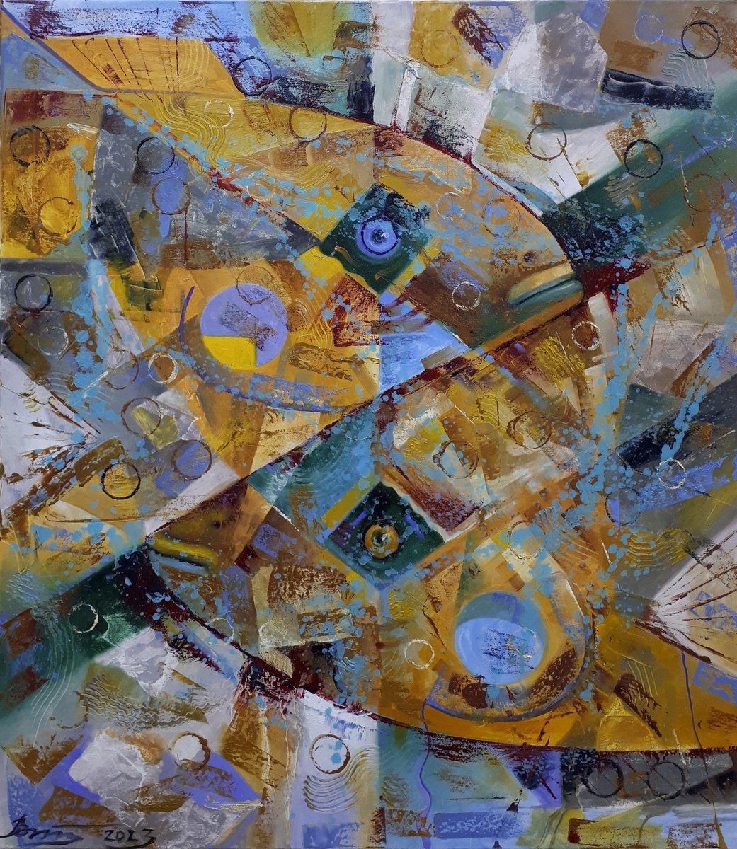 Impressionistic Animal Oil Painting By Serhii Voichenko, 27 X 32", Fish Talk, Original Artwork