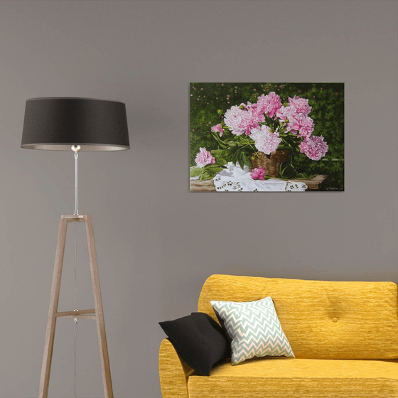 Basket of Pink Peonies