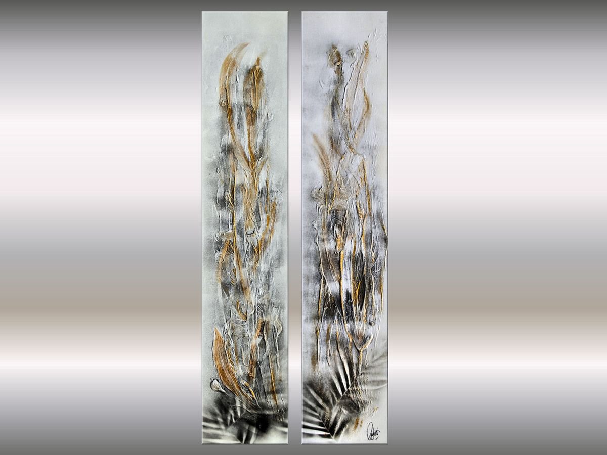 Golden Feathers - Abstract Art - Acrylic Painting - Canvas Art - Abstract Painting - Indu... by Edelgard Schroer