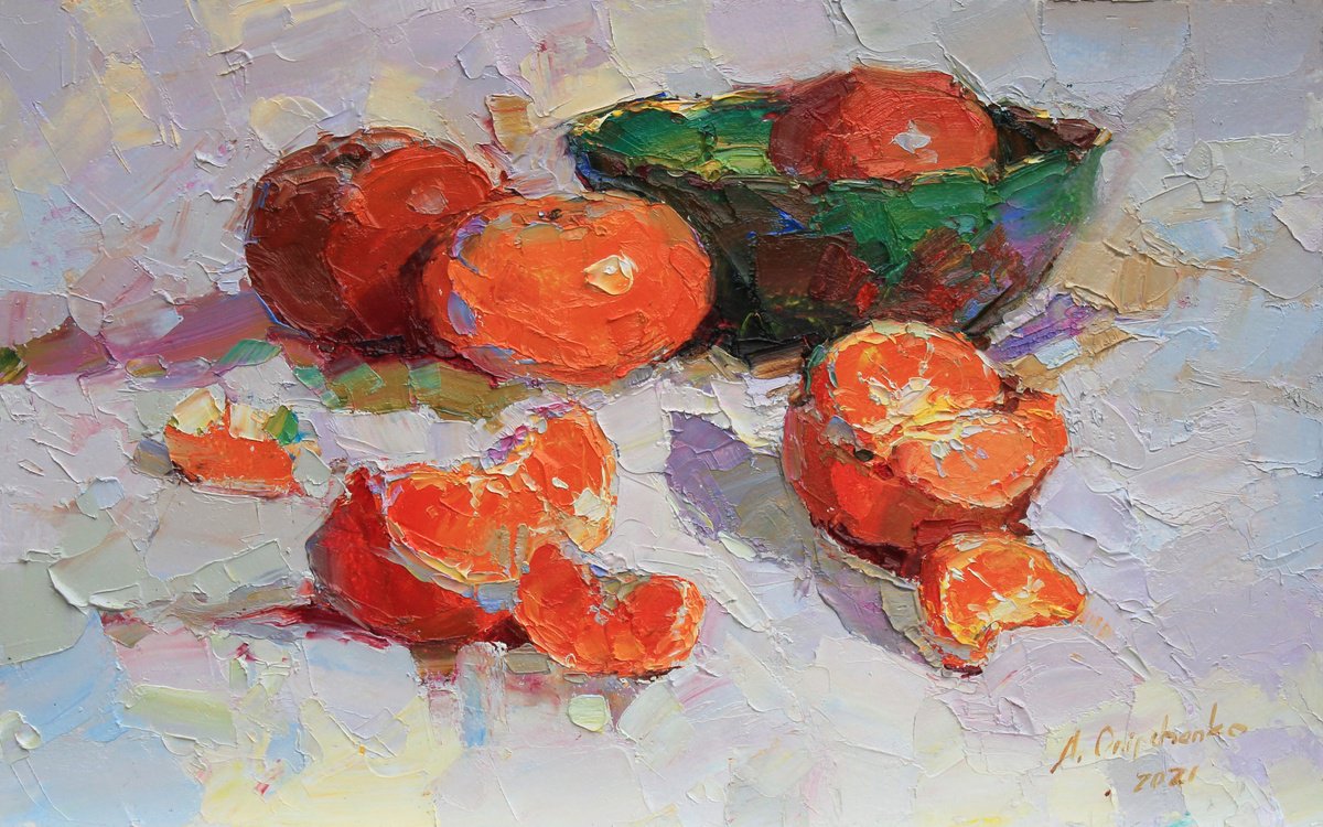 Tangerines on white by Alisa Onipchenko-Cherniakovska