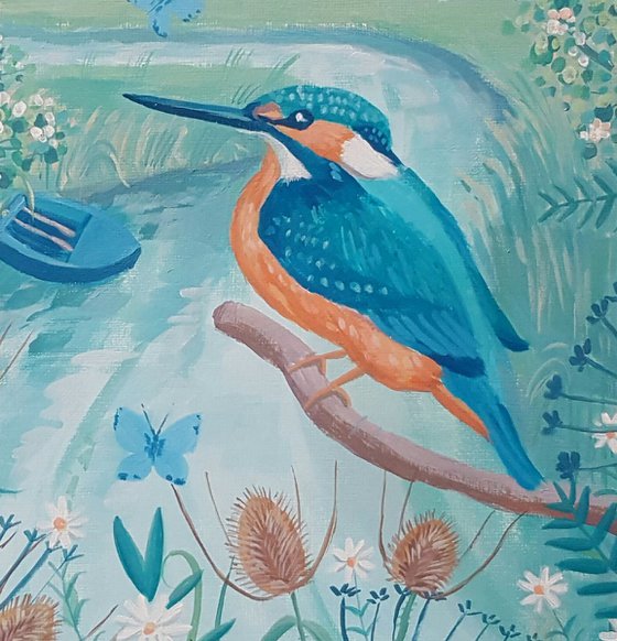 Kingfisher with flowers