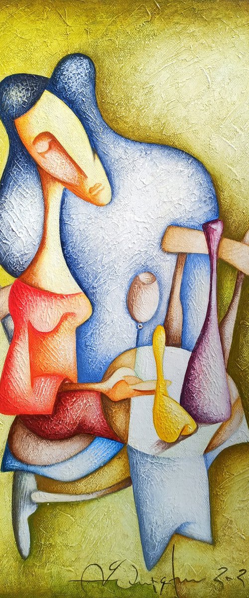In cafe (30x50cm, acrylic/canvas, ready to hang) by Sargis Zakarian
