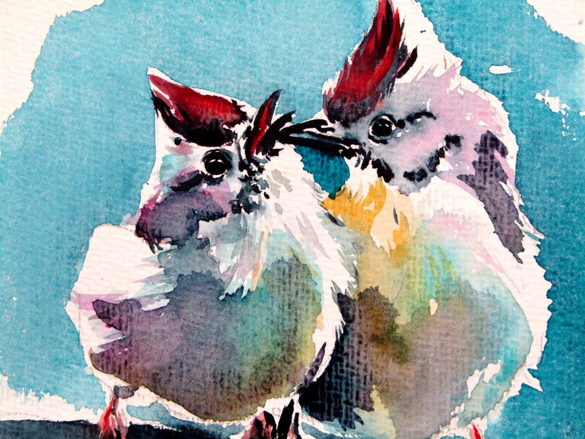 Impressionistic Animal Watercolour By Kovacs Anna Brigitta, 10 X 13", Cute Birds, Original Artwork