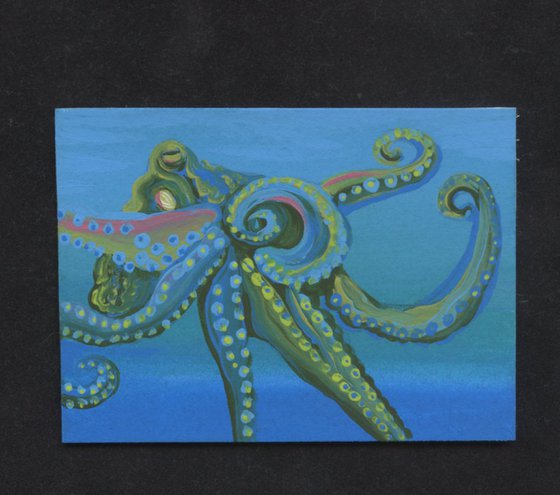 ACEO ATC Original Painting Octopus Marine Wildlife Art-Carla Smale