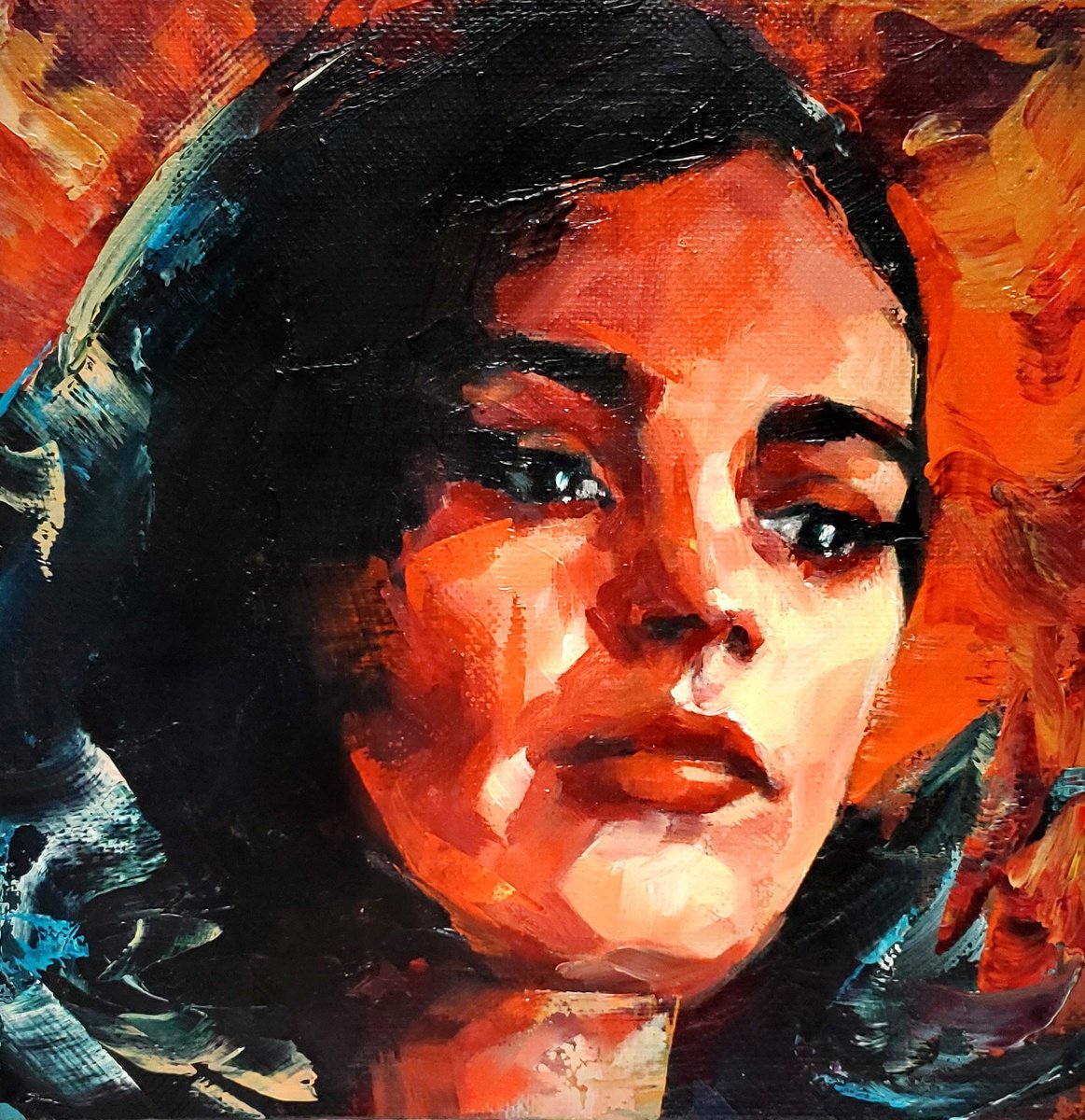 Expressive Portrait Oil Painting By Sal Jones, 8 X 8", I Don