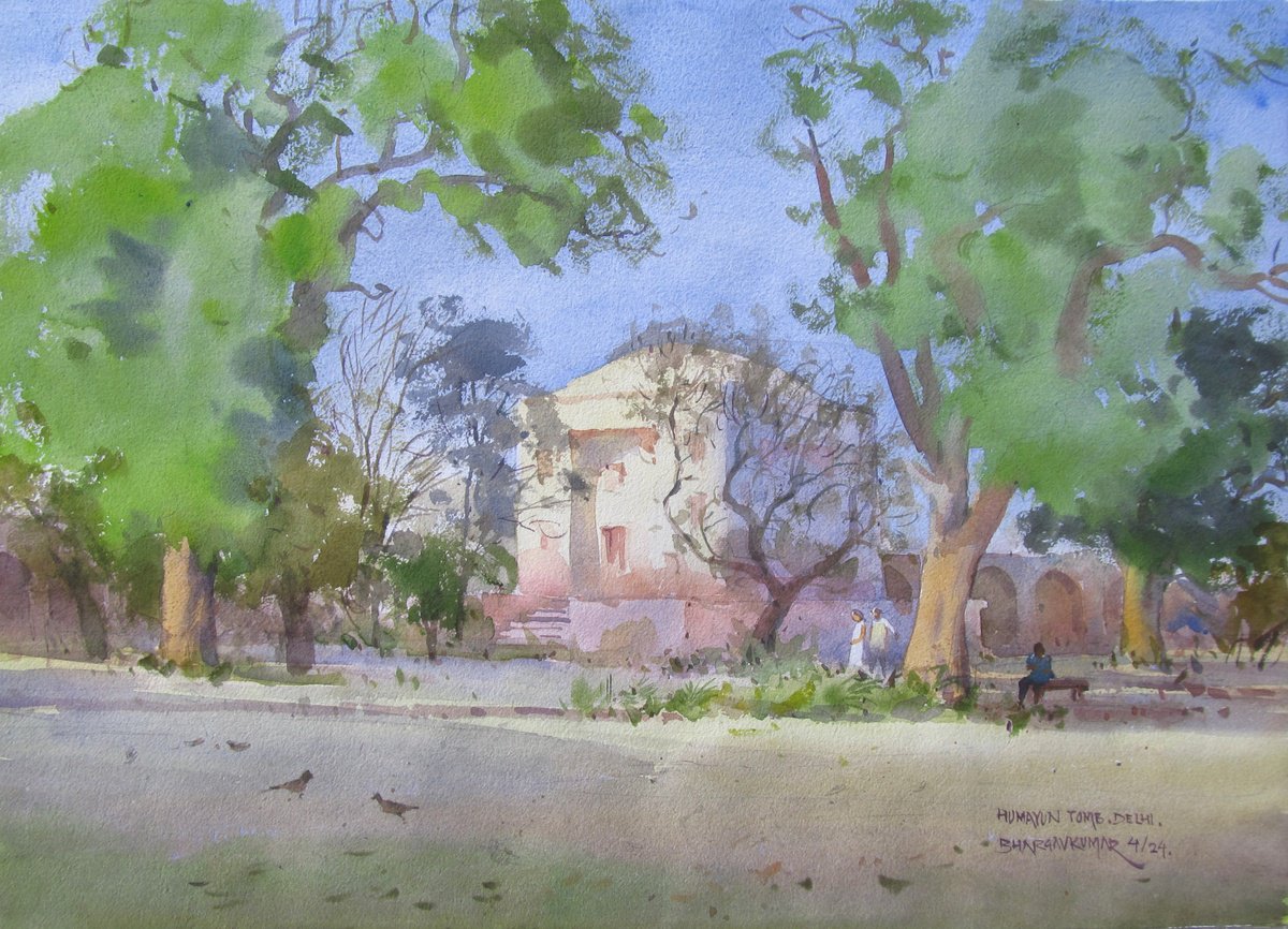Impressionistic Landscape Watercolour By Bhargavkumar Kulkarni, 19 X 14, Gardens Of Royal Delhi 2, Original Artwork