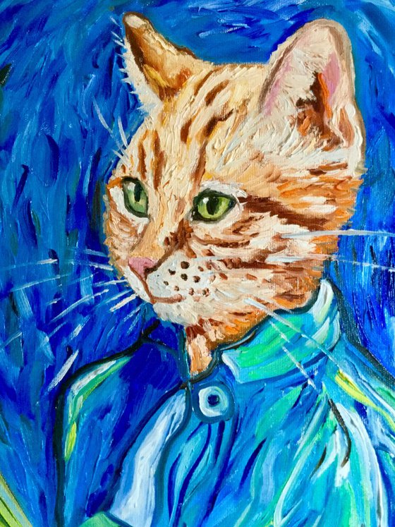 Cat La Vincent Van Gogh modern oil painting for cat lovers