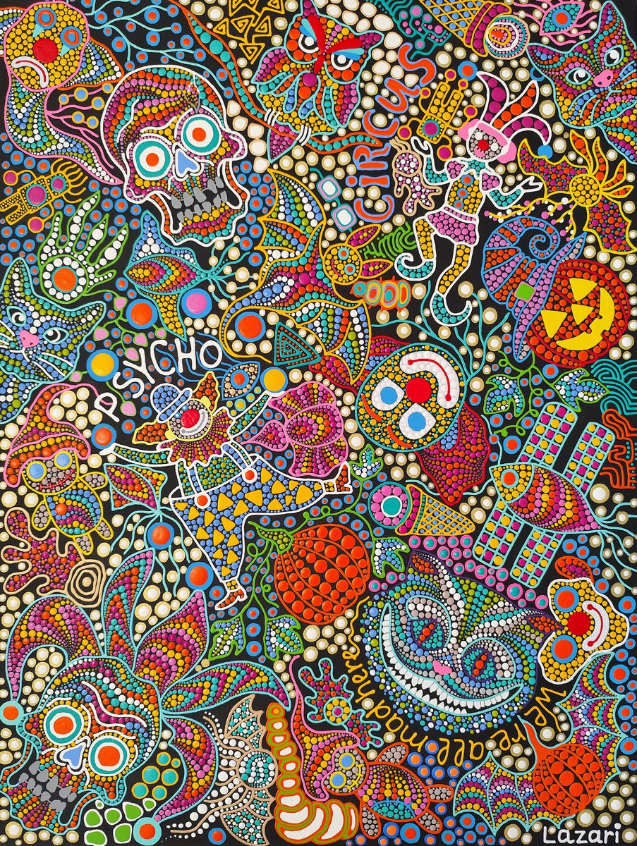 Surrealistic Acrylic Painting , Psycho Circus By Oxana Lazari, 24 X 31, Artwork For Sale On Artfinder